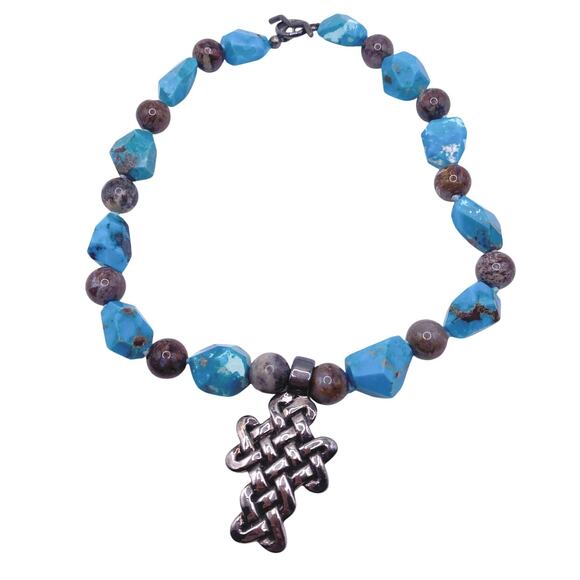 Simon Sebbag Designs Signed 925 Silver Celtic Cross With Turquoise and Agate - Picture 5 of 8